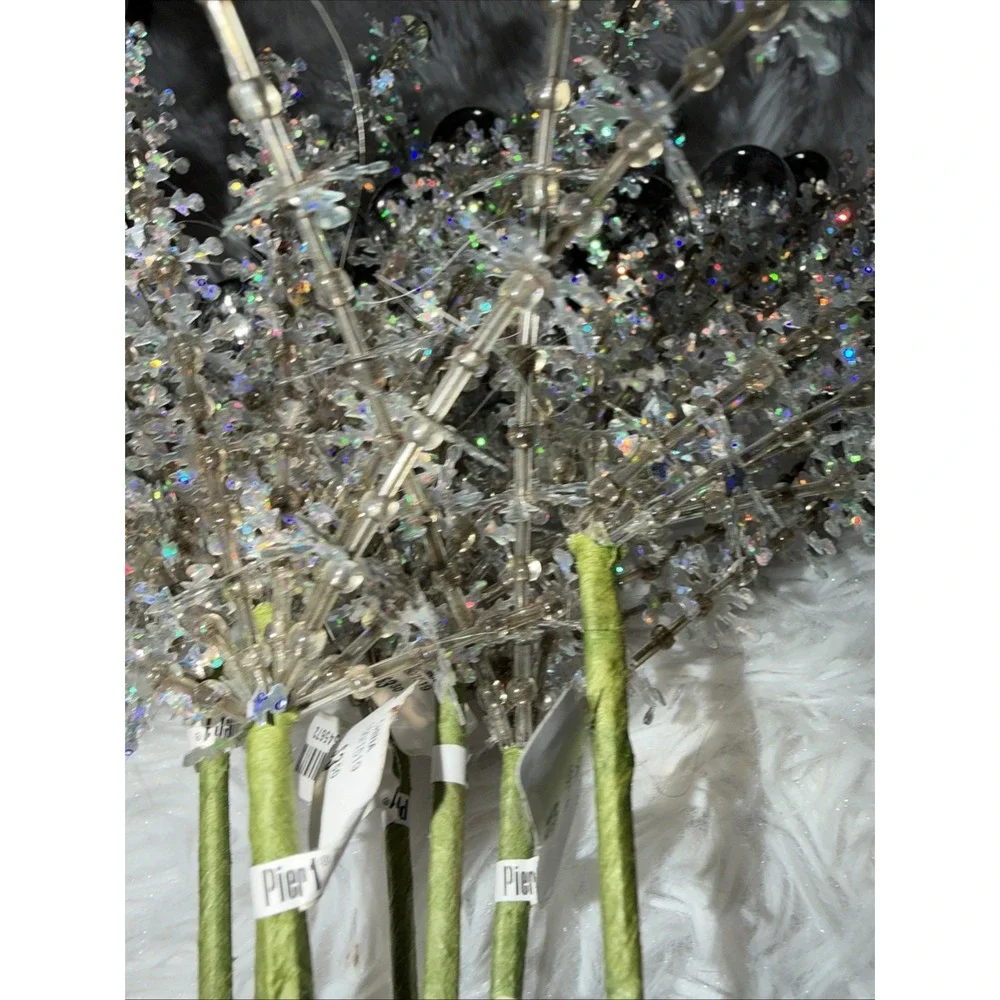 Pier 1 Imports Silver Ornament Snowflake Christmas Floral Stems 23in SKU 2545672